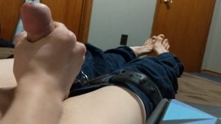 Wanking lovely cock orgasm that curls his toes